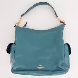 Coach Teal Pebbled Leather Slouchy Hobo Shoulder Bag Gold Hardware Large